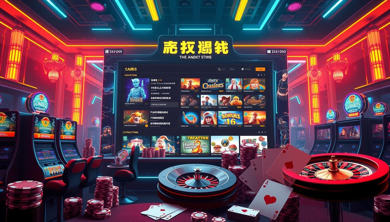 A vibrant and dynamic online entertainment hub, showcasing a curated list of daily casino recommendations for Taiwanese players. The scene features a sleek and modern casino interface, with a large central display highlighting the latest gaming options. The background is filled with neon lights, casting a warm glow and creating a sense of excitement and anticipation. In the foreground, various casino icons and symbols, such as slot machines, roulette wheels, and playing cards, are artfully arranged to draw the viewer's attention. The overall composition is balanced and visually striking, conveying a sense of professionalism and trustworthiness that would appeal to the target audience.