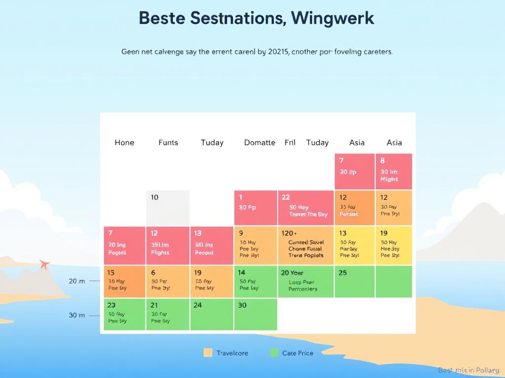 Calendar highlighting the best price to travel booking windows for different destinations