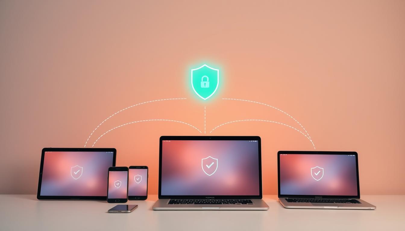A budget-friendly virtual private network (VPN) service seamlessly connecting multiple devices, creating a secure and private internet experience. A clean and modern interface glows softly against a muted background, inviting the user to explore its intuitive features. Subtle icons and minimalist design elements guide the eye, conveying a sense of effortless connectivity. Sleek devices - smartphones, laptops, and tablets - arranged harmoniously, their screens reflecting the VPN's reliable performance. Warm lighting casts a gentle ambiance, setting the mood for a hassle-free, cost-effective solution to safeguard digital privacy across a variety of platforms.