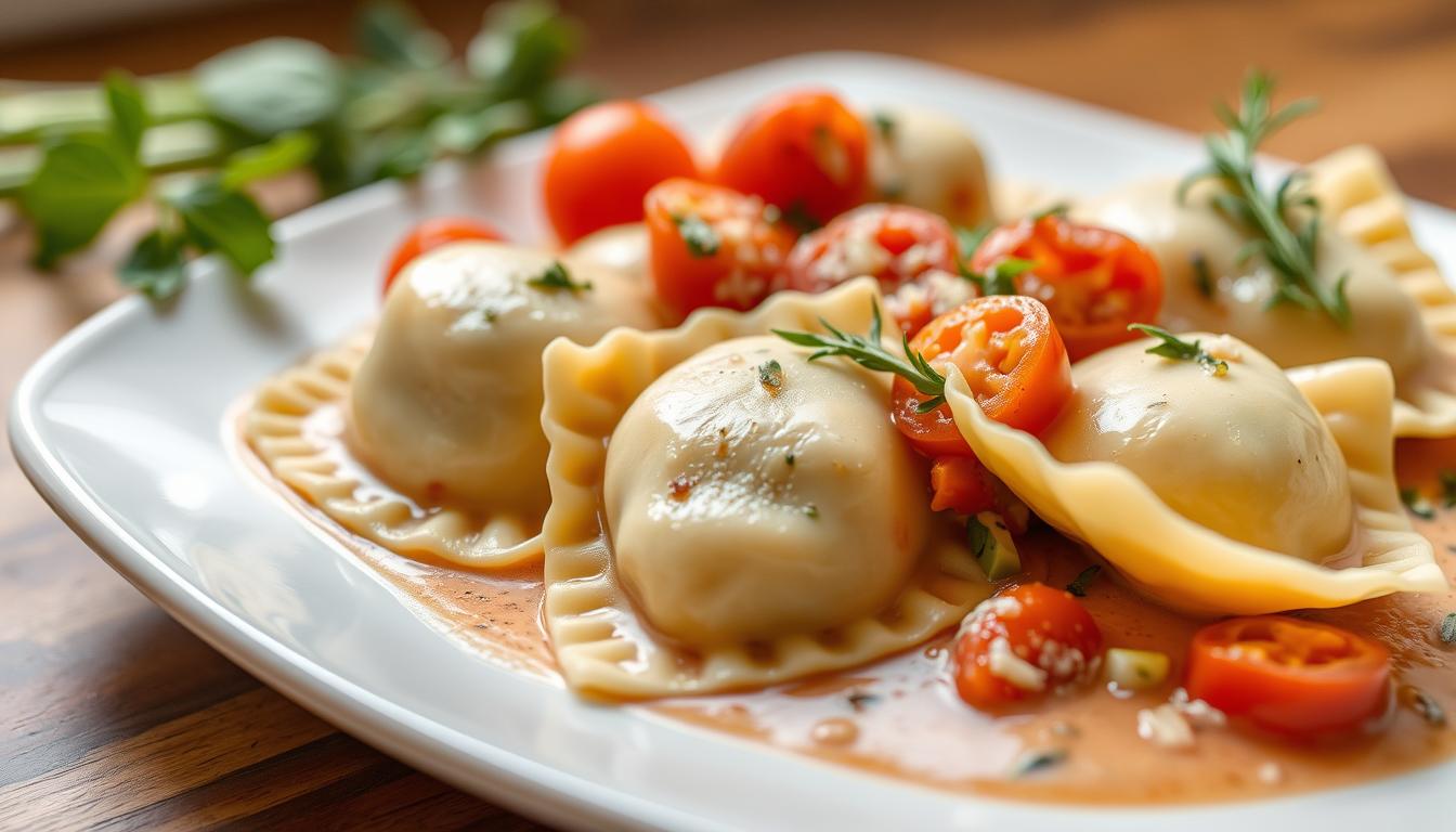 Ravioli with Tomatoes, Asparagus, Garlic, and Herbs 1 Ravioli with Tomatoes, Asparagus, Garlic, and Herbs
Easy ravioli recipe
Fresh ravioli with herbs
Italian ravioli dinner
Ravioli with vegetables