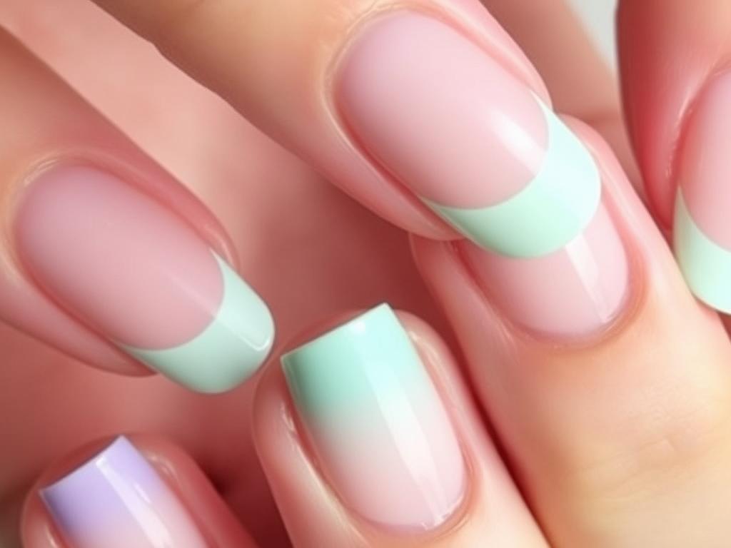 Unhas com francesinha invertida em cores pastéis