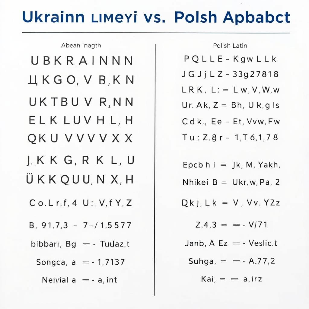 Porównanie alfabetu ukraińskiego i polskiego w tłumaczeniach