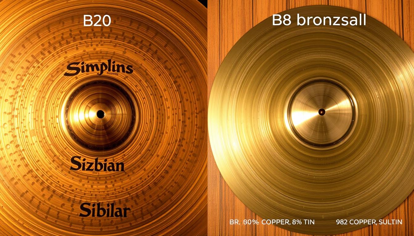 Comparison of B20 and B8 bronze cymbals showing different color and texture