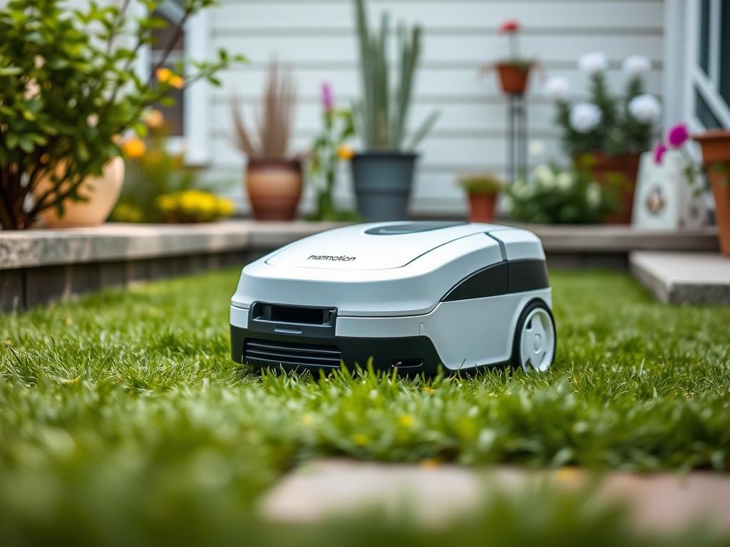 Mammotion Luba Mini AWD robot lawn mower in a small garden - top 5 robotic lawn mowers in 2025