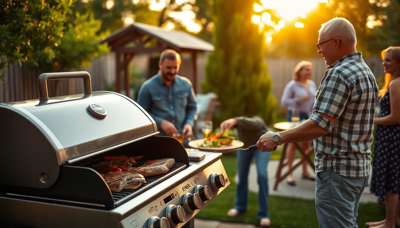 Person grilling on a Weber gas grill in backyard setting - Top 5 Weber Grills in 2025