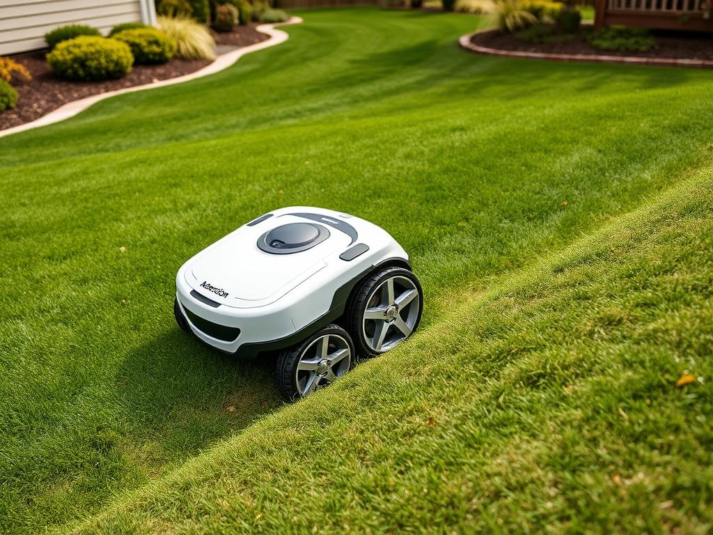 Mammotion Luba 2 AWD 1000 robotic lawn mower climbing a steep slope - top 5 robotic lawn mowers in 2025