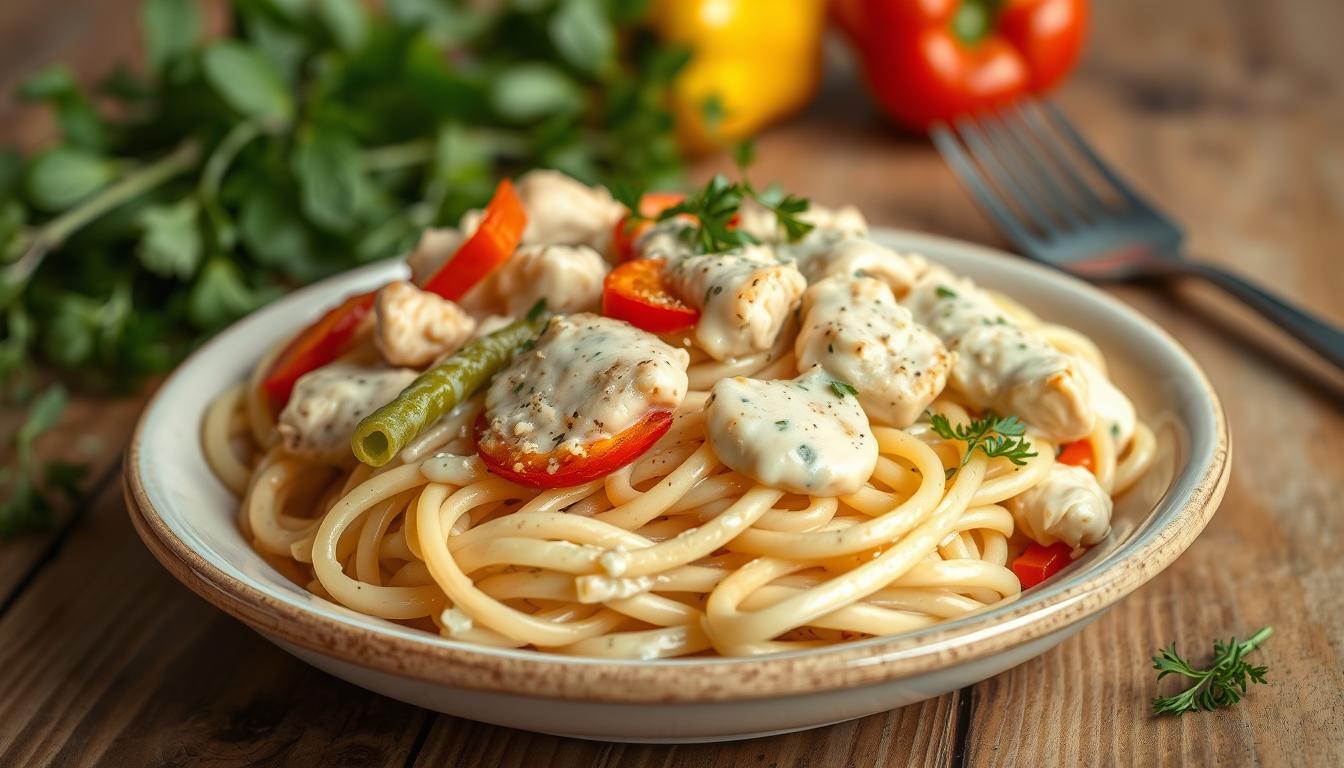 9 Proven Techniques for a Spectacular Marry Me Chicken Pasta Recipe 2 A close-up, high-resolution photograph of a delectable pasta dish, featuring tender chicken, vibrant bell peppers, and a creamy, homemade alfredo sauce. The pasta is perfectly al dente, the chicken is juicy and seasoned to perfection, and the sauce has a rich, velvety texture. The dish is presented on a rustic, wooden table, with a backdrop of fresh herbs and a light, airy atmosphere. Soft, natural lighting highlights the dish's inviting colors and textures, creating a mouthwatering, culinary masterpiece that captures the essence of the "Marry Me Chicken Pasta Recipe".