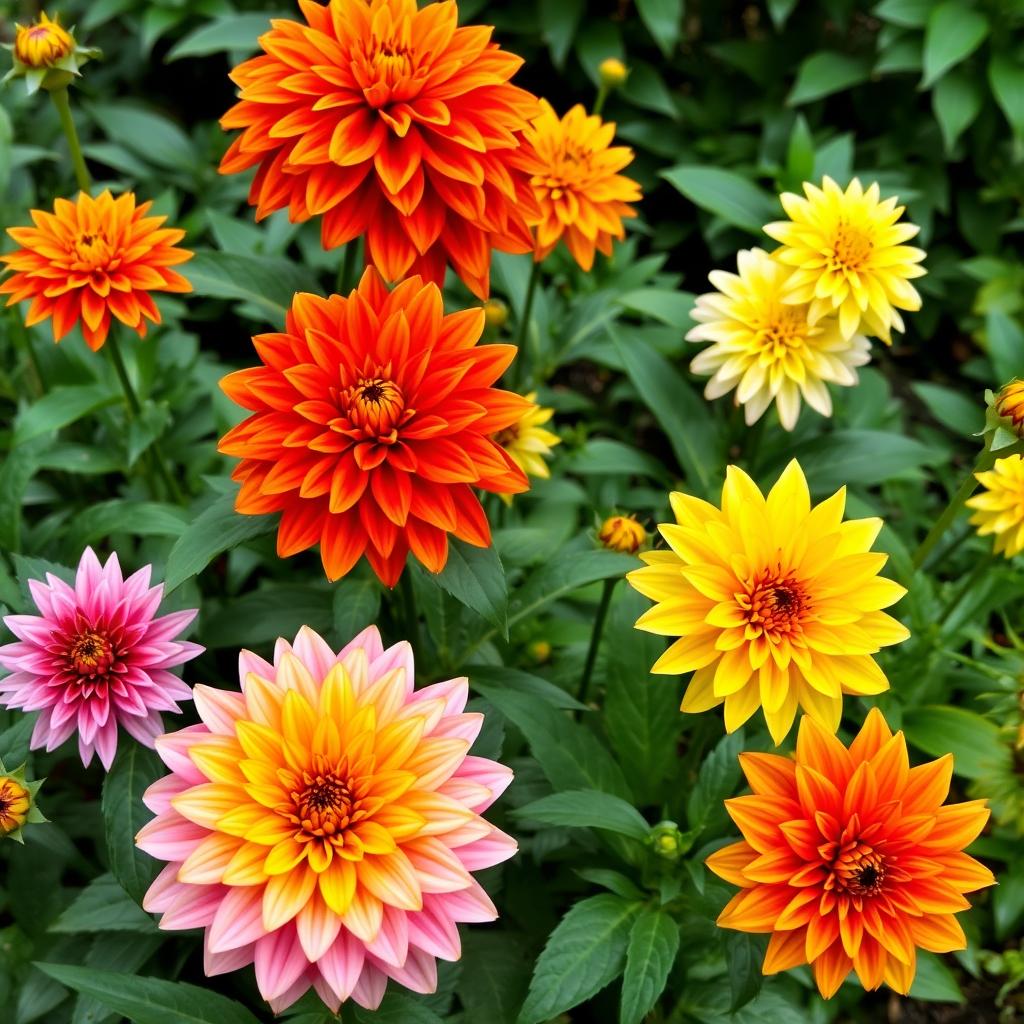 Farbenfrohe Dahlien in verschiedenen Farben und Formen