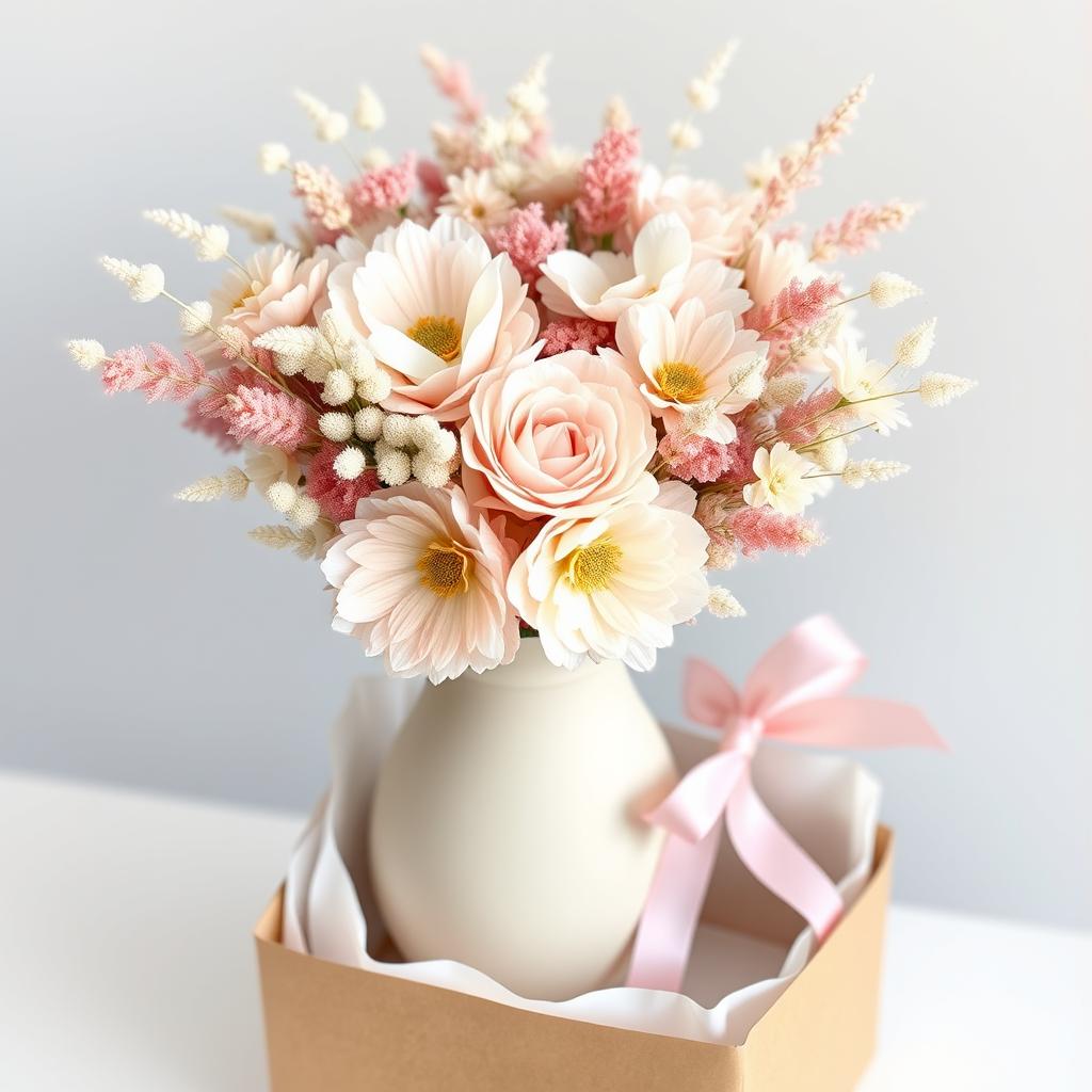 Geschenkset mit Trockenblumenstrauß und passender Vase