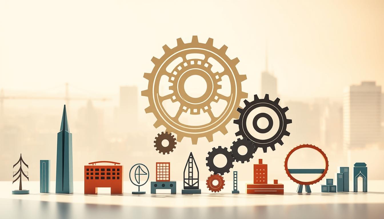 A vibrant collection of diverse business models for mission-led enterprises, captured in a dynamic composition. In the foreground, sleek modern icons representing common models like social enterprise, cooperative, and hybrid structures stand out against a clean, minimalist backdrop. In the middle ground, intricate gears and cogs symbolize the interconnected nature of these frameworks, while the background features a soft, hazy cityscape evoking the urban landscape where many such ventures operate. Warm, directional lighting casts dramatic shadows, conveying a sense of purpose and innovation. The overall mood is one of optimism, professionalism, and a commitment to social good.