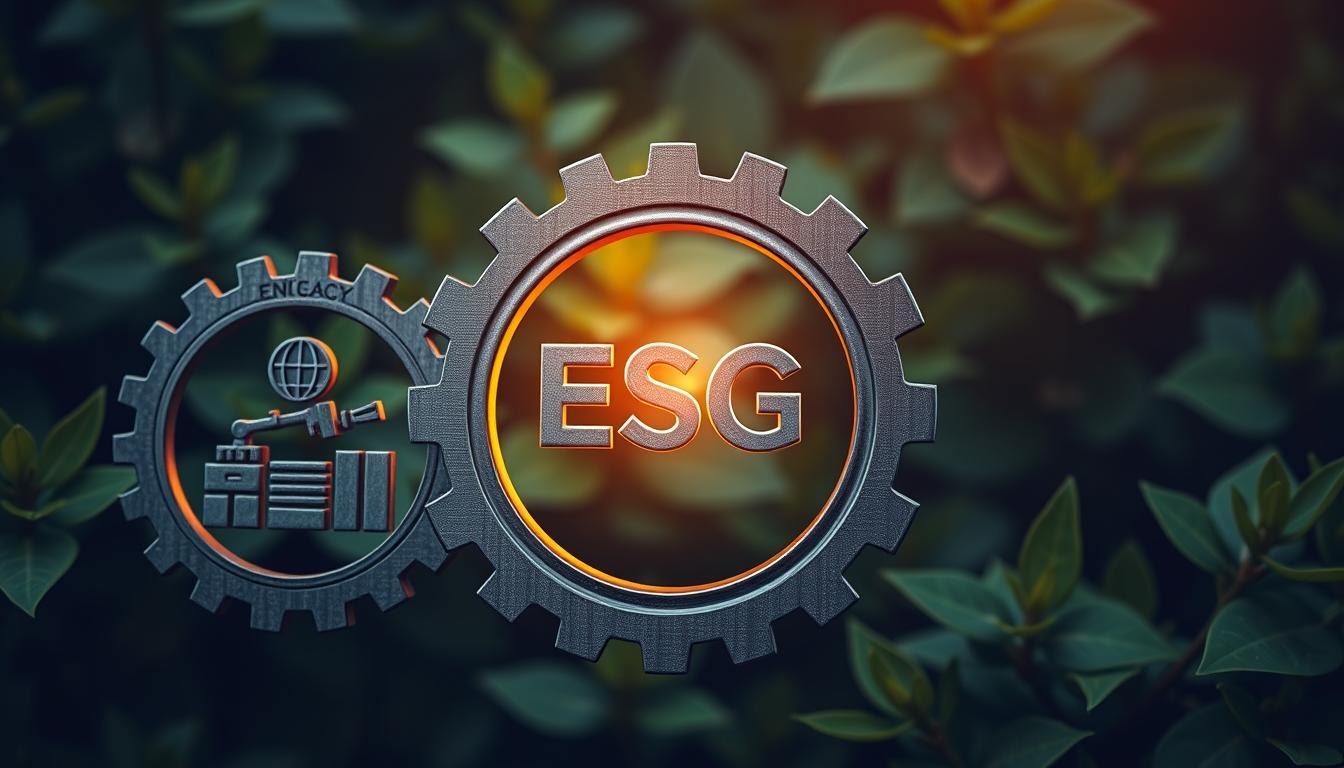 A detailed and visually striking depiction of the key concepts of ESG (Environmental, Social, and Governance) criteria and impact investing. The composition features a trio of interlocking gears against a backdrop of lush greenery, symbolizing the interconnectedness of these financial approaches. The gears are etched with icons representing the three ESG pillars, with the central gear emitting a warm, golden light to signify the positive impact of responsible investing. The scene is illuminated by soft, natural lighting, creating a sense of balance and harmony. The overall mood is one of optimism and progress, conveying the potential for sustainable and socially conscious financial decisions to drive meaningful change.