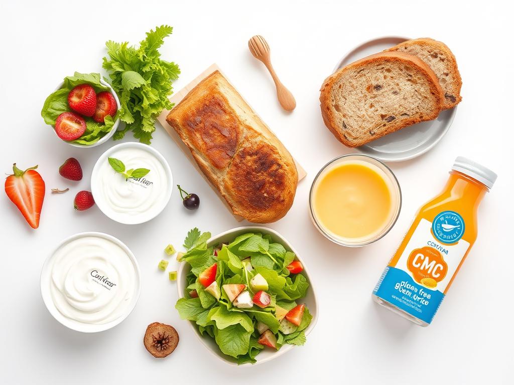 Various food products containing Sodium Carboxymethylcellulose (CMC) including dairy, bakery, and beverages