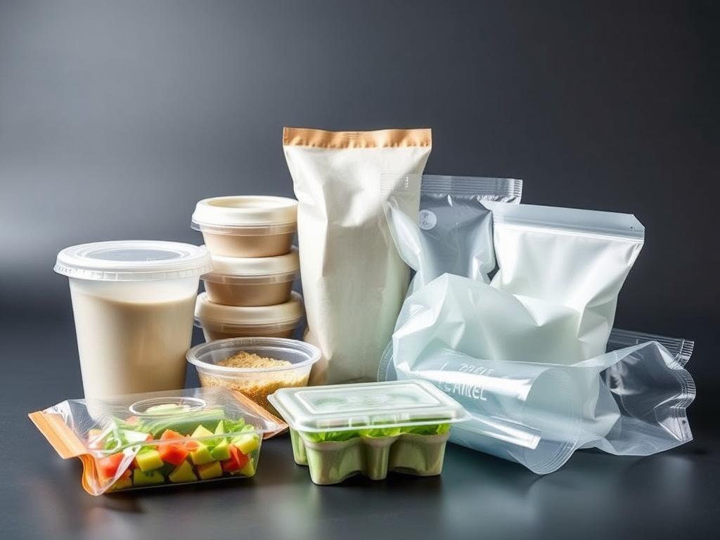 Biodegradable packaging materials made with modified pregel starch showing various sustainable packaging options