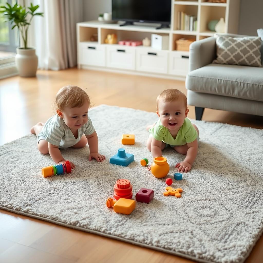 Children playing safely on a rug treated with Inplaise
