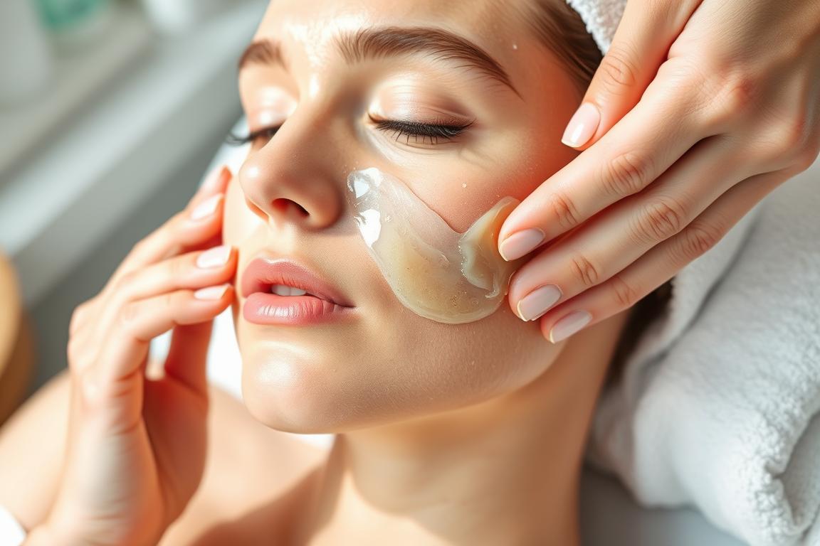 Person applying sea moss gel to face