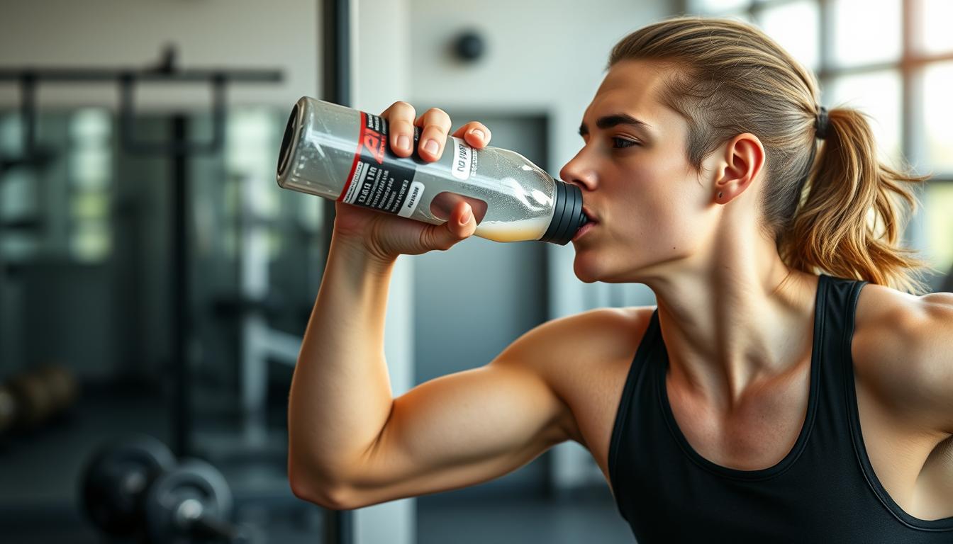 Athlete drinking a sports drink containing maltodextrin during exercise