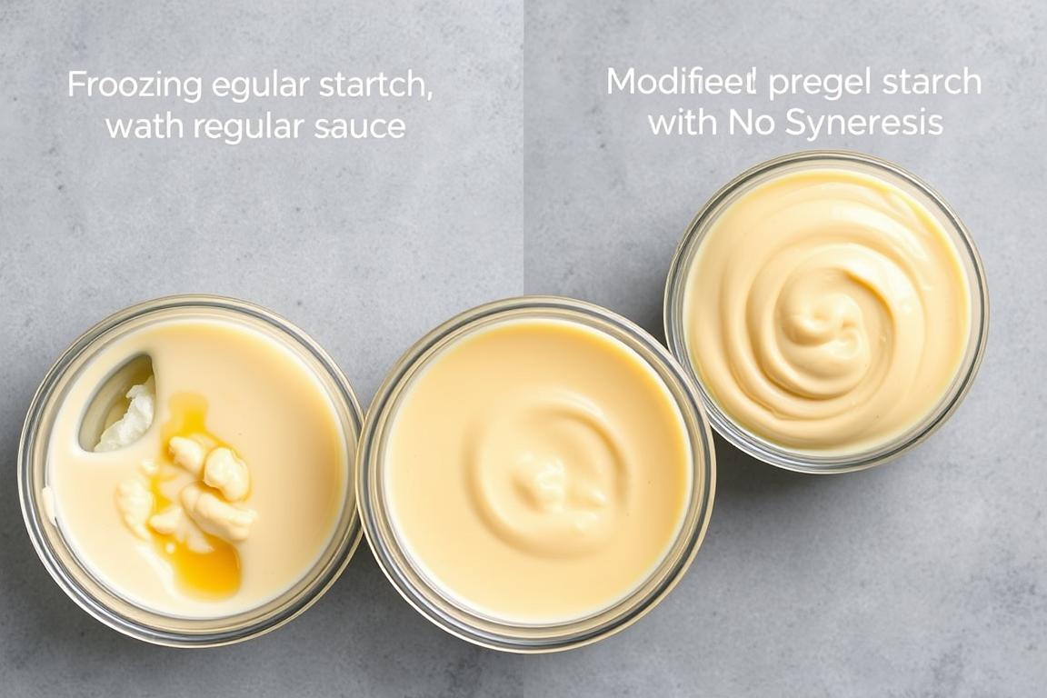 Comparison of frozen food with regular starch vs. modified pregel starch after freeze-thaw cycles