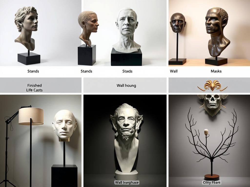 Various display options for finished life casts including stands and wall mounts