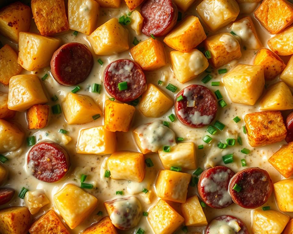 Cheesy Ranch Potatoes and Smoked Sausage