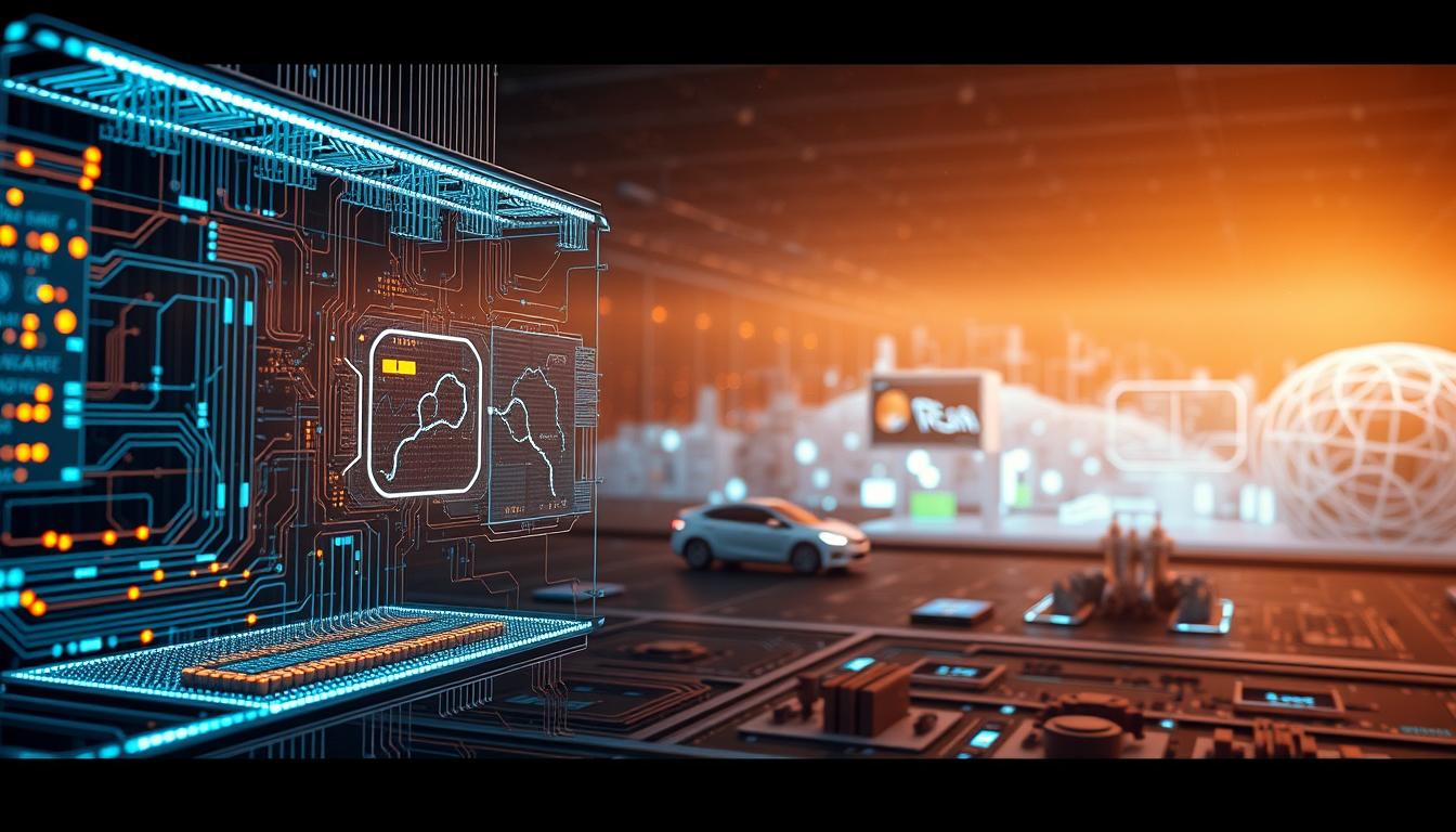 A highly advanced, sleek and futuristic computer vision system, showcasing the cutting-edge capabilities of artificial intelligence. In the foreground, a sophisticated neural network architecture processes a complex array of visual data, with glowing circuit board-like elements and dynamic data visualizations. In the middle ground, a rendered 3D scene depicts a range of real-world applications, from autonomous vehicles navigating seamlessly to medical imaging tools providing unprecedented diagnostic insights. The background is bathed in a warm, luminous glow, evoking a sense of wonder and the boundless potential of this transformative technology. The overall composition conveys the profound impact of computer vision on the future of AI and its far-reaching implications across industries.