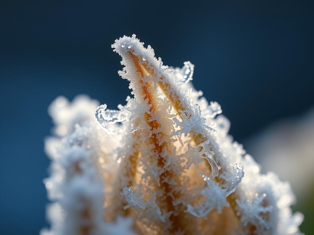 Macro photography of frost patterns in backyard