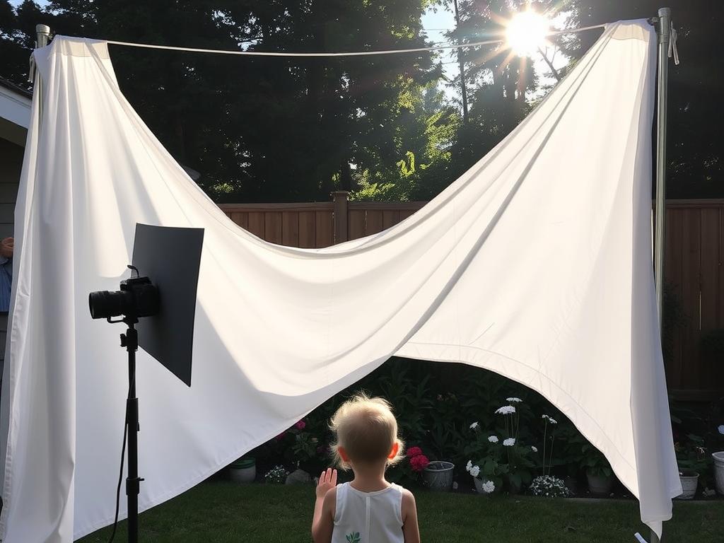 DIY photography shade setup in backyard