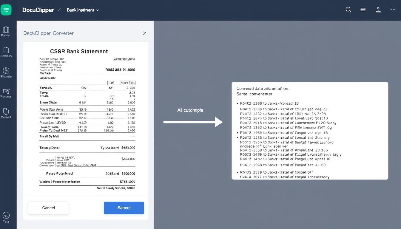 DocuClipper interface showing bank statement conversion features