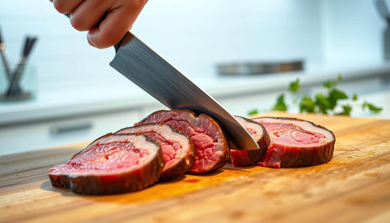 Slicing beef tenderloin tips