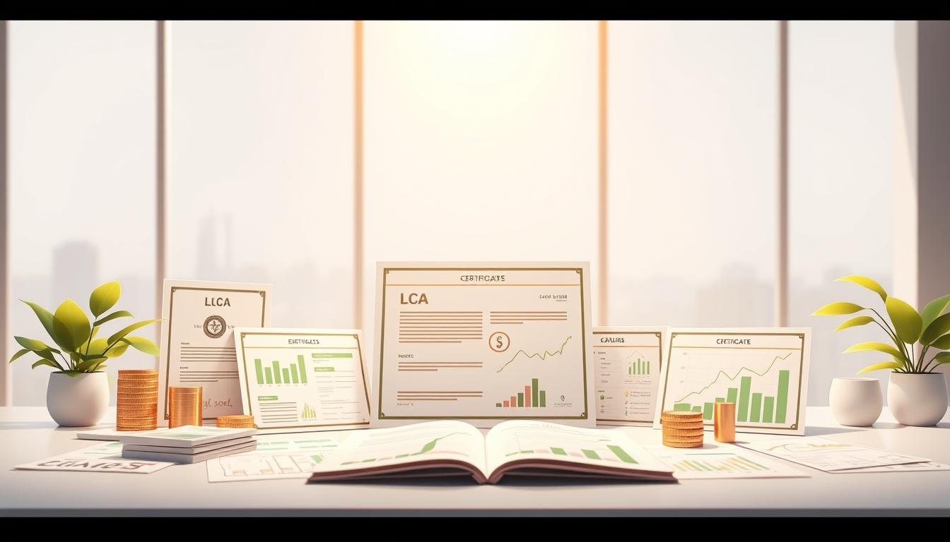 A detailed illustration of the key features and benefits of LCI (Letras de Crédito Imobiliário) and LCA (Letras de Crédito do Agronegócio) investments. A clean, crisp digital artwork depicting various financial instruments, such as bonds, certificates, and financial graphs, set against a bright, modern background. The composition should convey a sense of clarity, organization, and professionalism, reflecting the informative nature of the content. Warm lighting from above casts a subtle glow, highlighting the key elements. The overall mood is one of trust, reliability, and financial expertise.