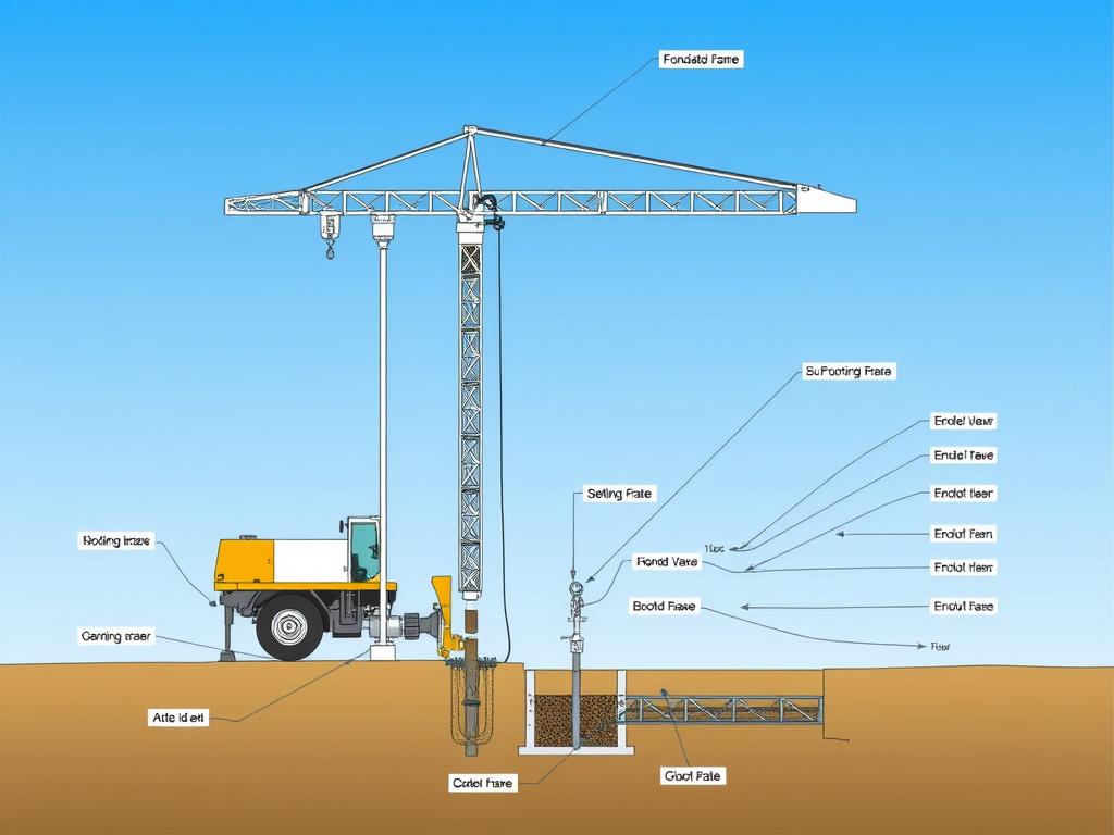 Bore Pile Mini Crane dan Gawangan Profesional 3 Diagram komponen bore pile mesin mini crane dan gawangan