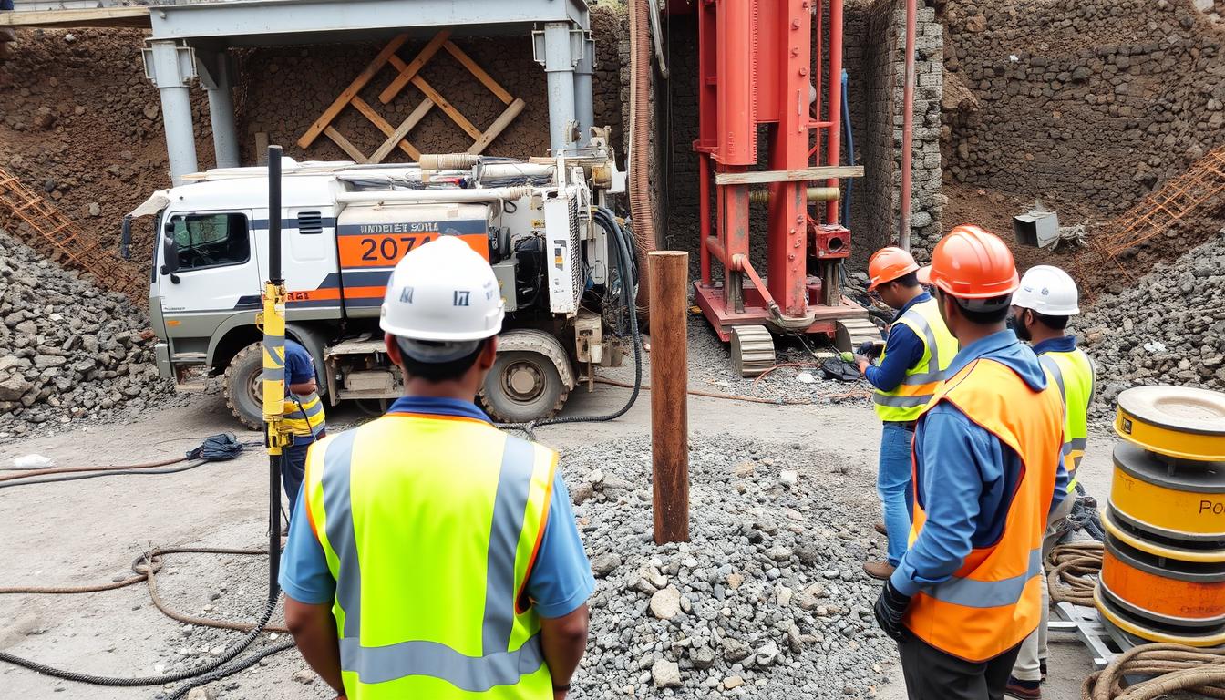 Bore Pile Manual (Strauss Pile) 2 Tim ahli Jasa Bore Pile Manual dan Strauss Pile sedang melakukan pengeboran di lokasi proyek