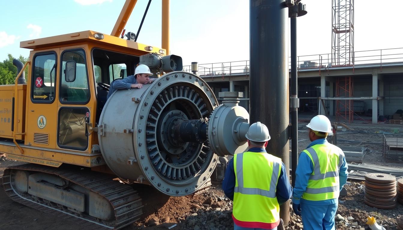 Bore Pile Hydraulic 1 Mesin Bore Pile Hydraulic sedang beroperasi di lokasi proyek konstruksi