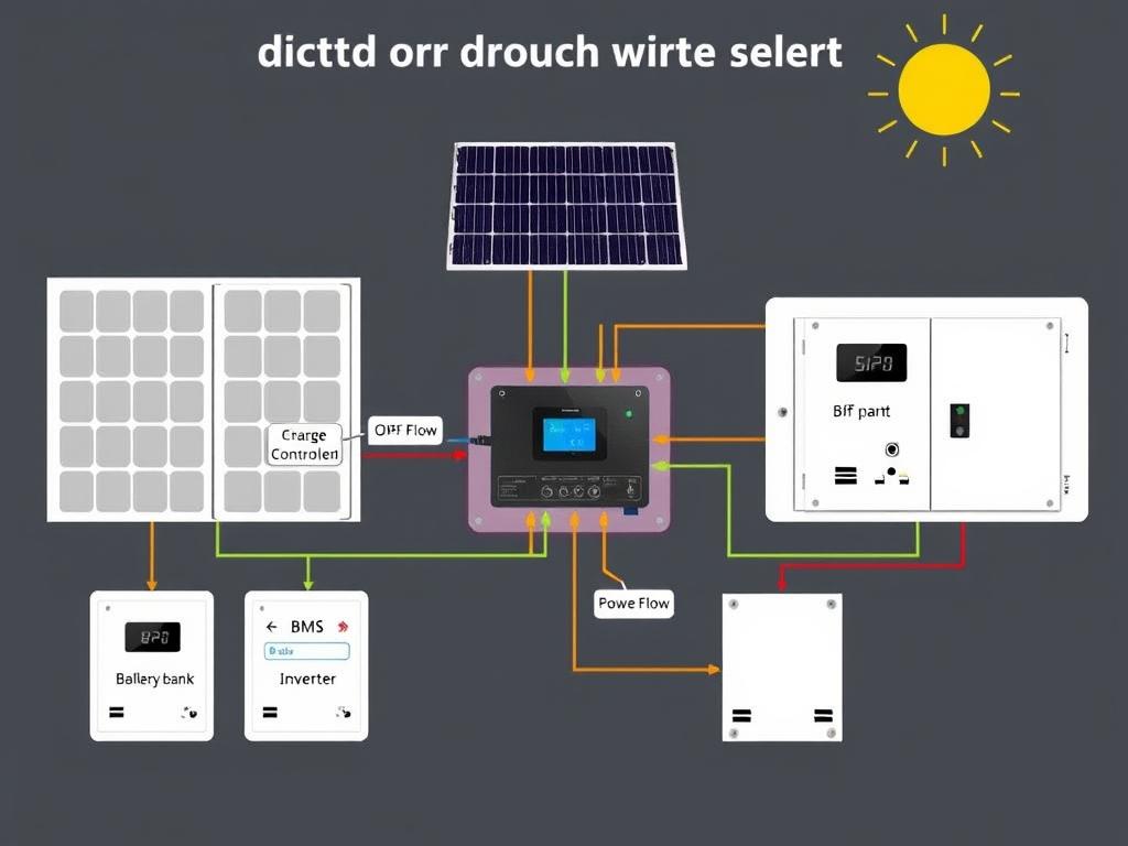 Off-grid solar system diagram highlighting the BMS battery management system component