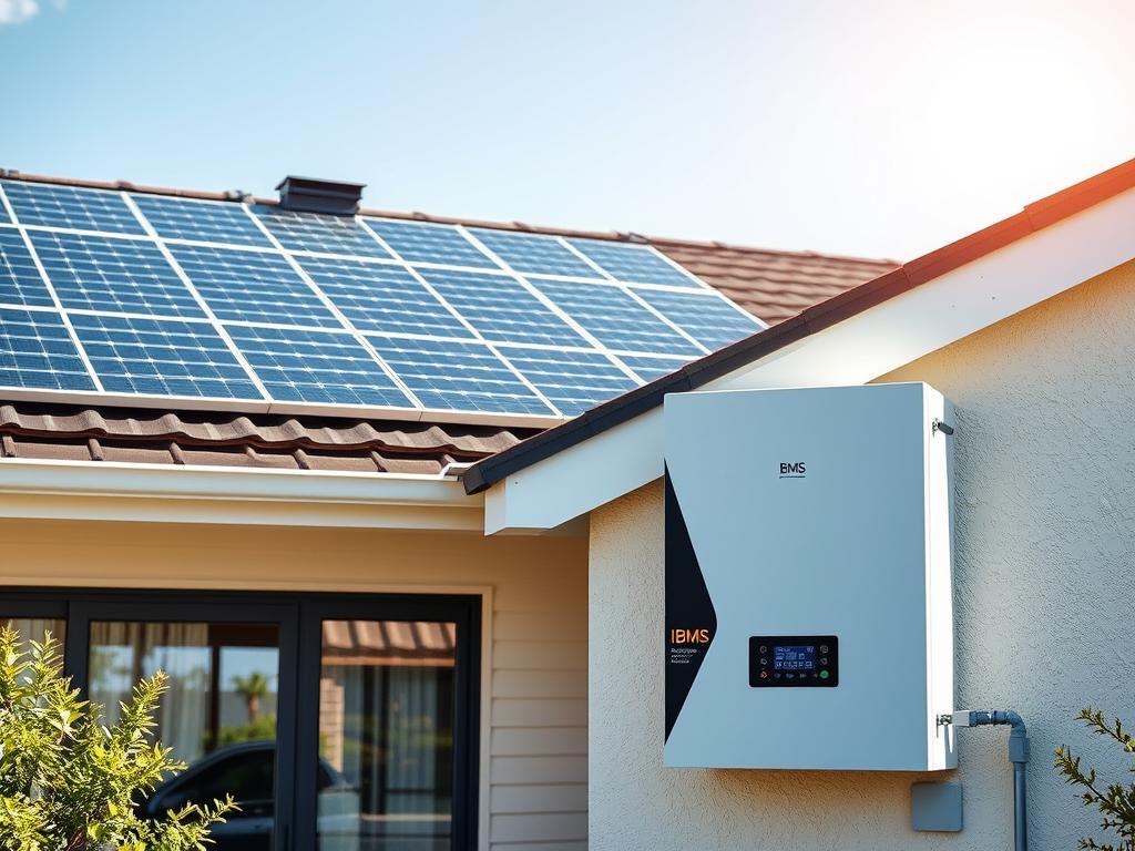 Solar power installation with battery storage rental system featuring BMS