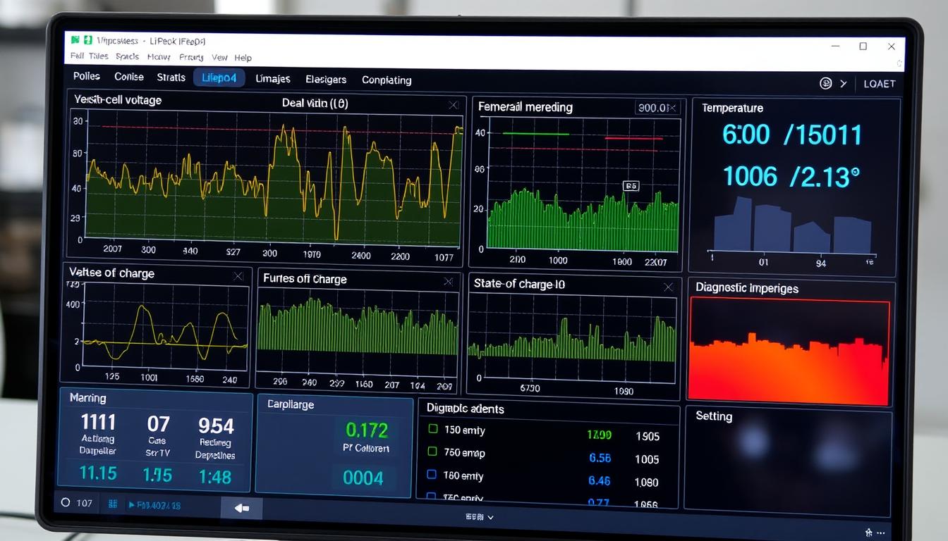 BMS monitoring interface showing battery cell data and diagnostics