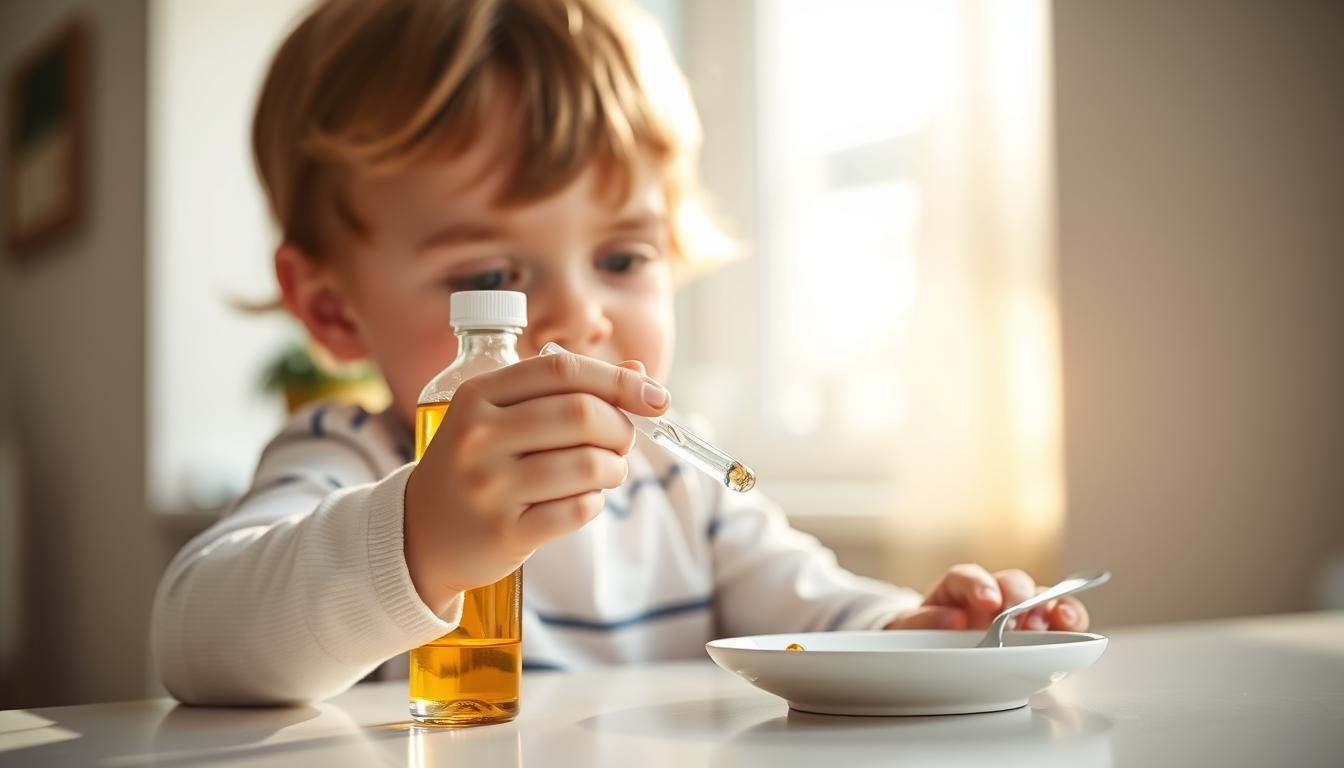 child taking multivitamin drops