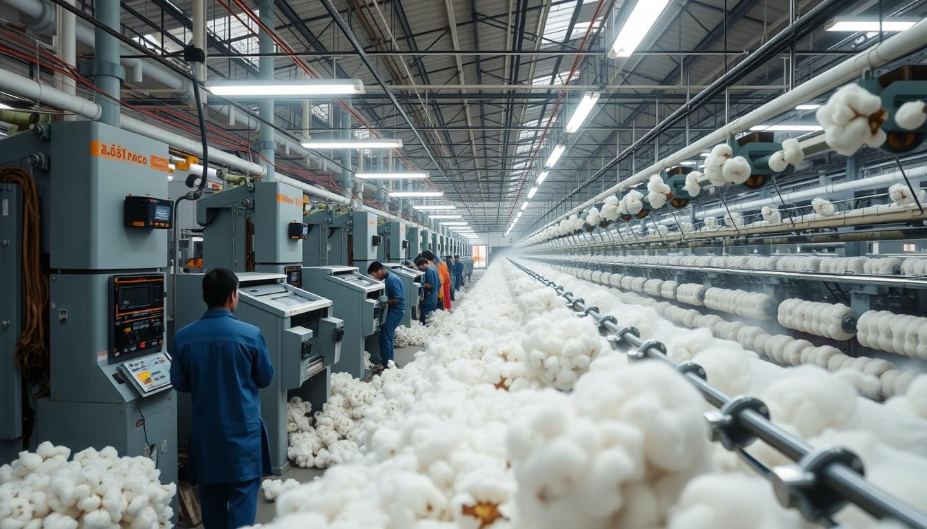 Textile mills in Pakistan processing cotton, showing industrial demand affecting the Cotton Rate Today in Pakistan