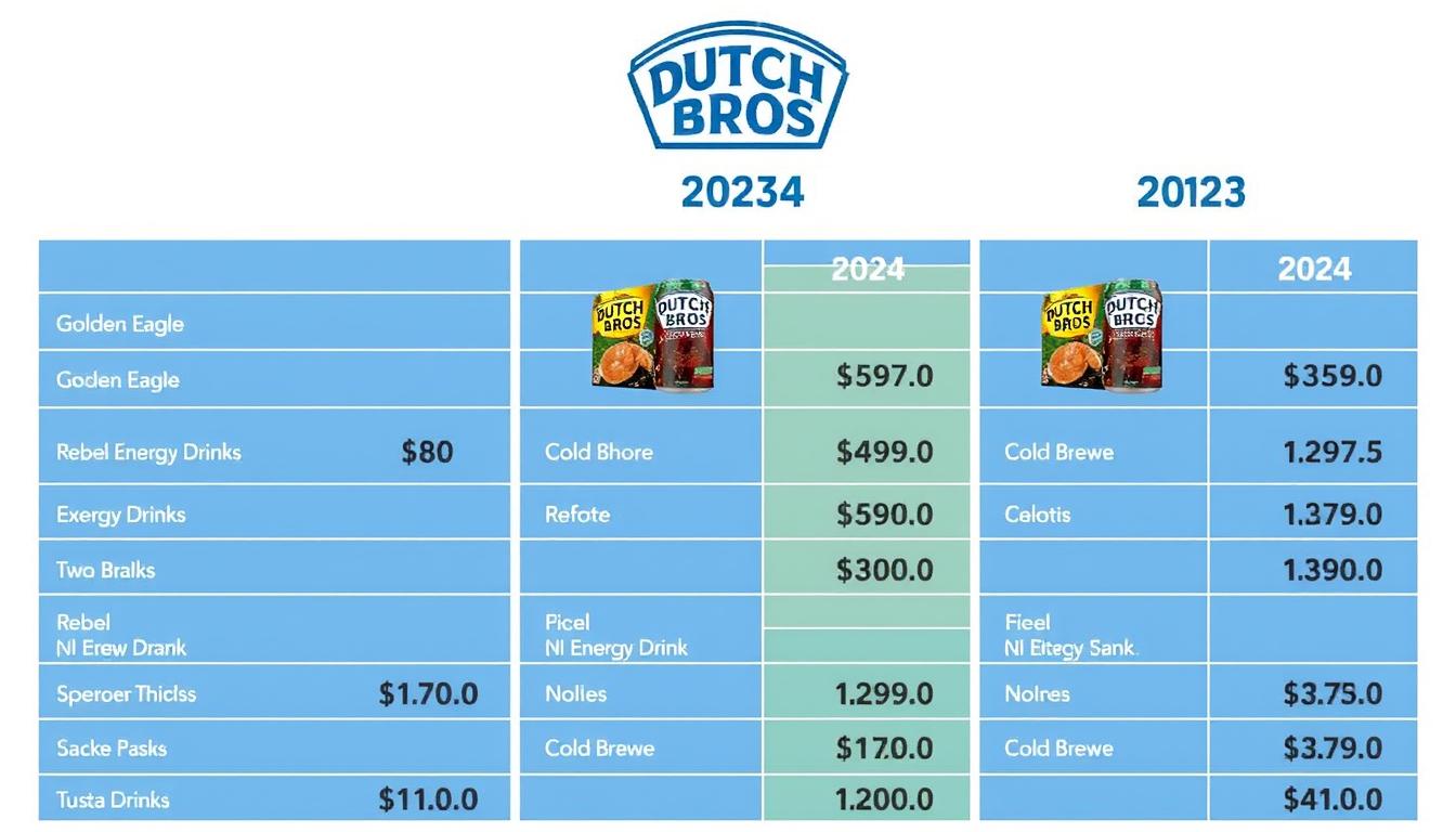 Dutch Bros Menu 2025 Prices compared to previous years in a chart format