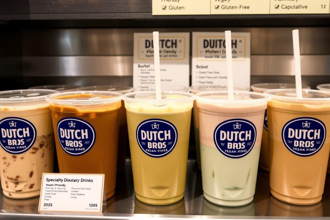 Dutch Bros dietary options menu with vegan, gluten-free and sugar-free drinks for 2025