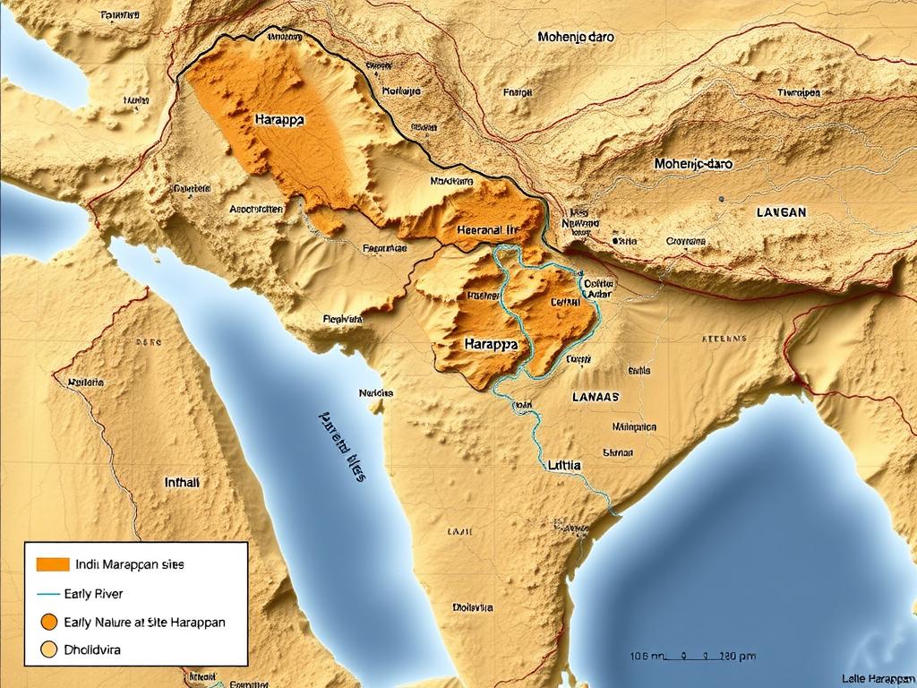 Map showing the geographical extent of the Harappan Civilization across South Asia