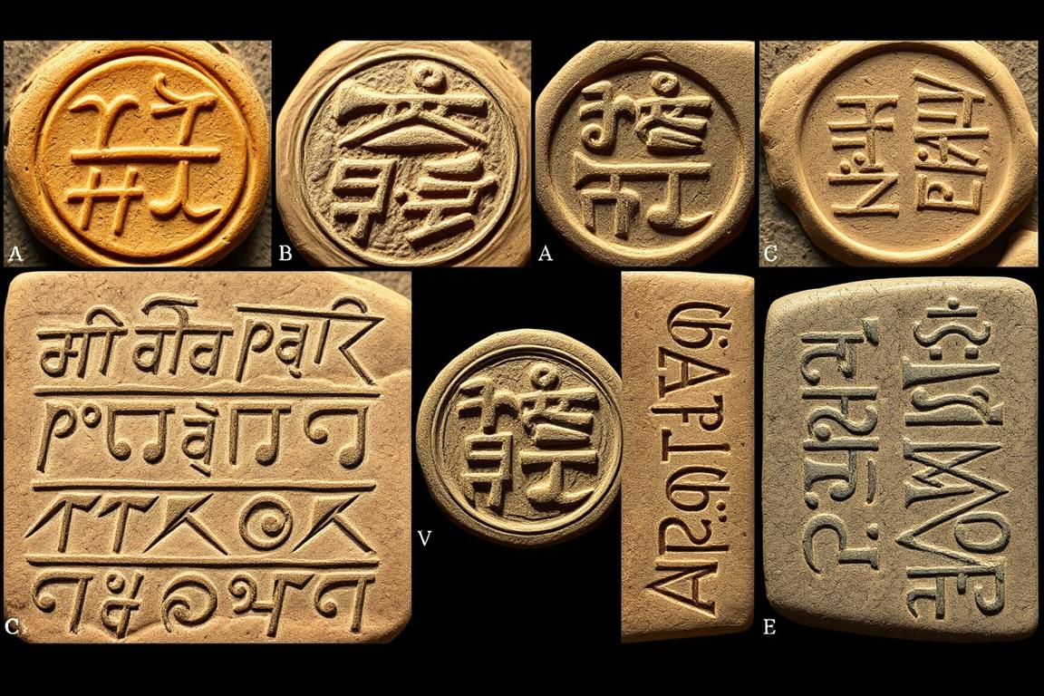 Examples of the undeciphered Harappan script found on various seals and tablets