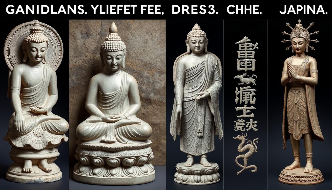 Comparison showing the influence of Gandharan artistic styles on Buddhist art across Asia