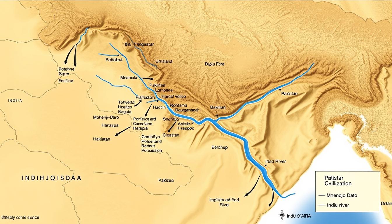 Map showing the geographic extent of the Indus Valley Civilization across modern-day Pakistan and northwest India