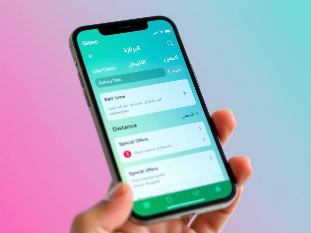 شاشة تصفية وفرز النتائج في تطبيق glovo المغرب