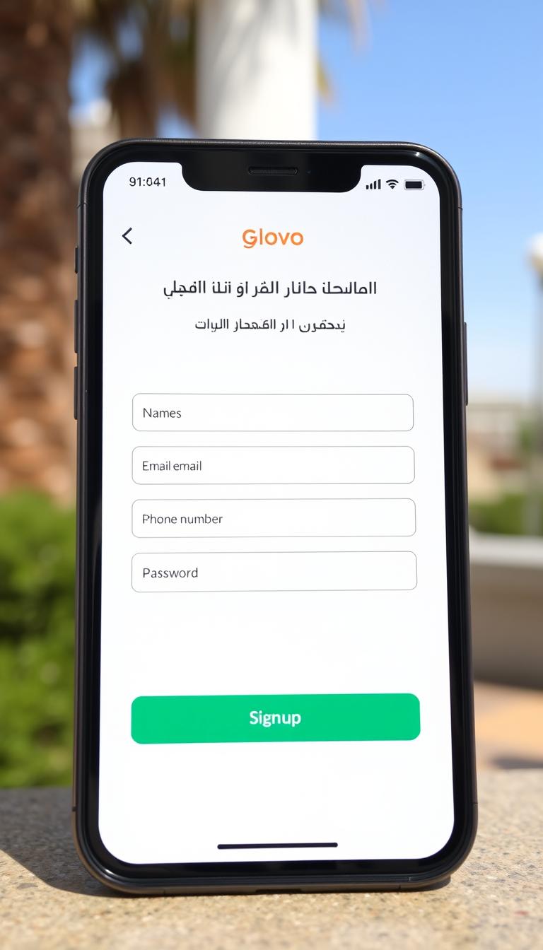 شاشة التسجيل في تطبيق glovo المغرب