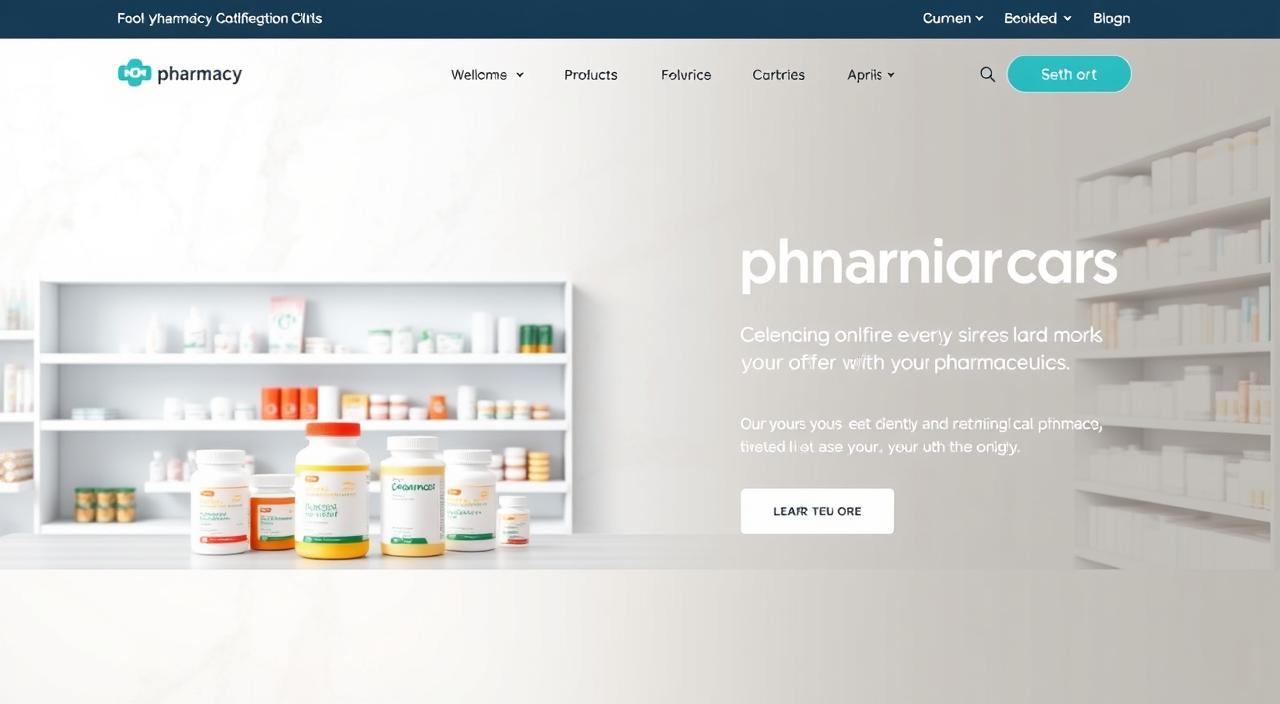A modern, visually appealing online pharmacy layout featuring a clean, minimalist design with a neutral color palette of soft grays, whites, and natural wood tones. The homepage showcases high-quality product images of common pharmaceutical items in the foreground, with clear, easy-to-navigate menus and CTAs in the middle ground. The background features subtle textures and gradients, creating a sense of depth and professionalism. Thoughtful use of white space, balanced typography, and intuitive user experience design elements convey a trustworthy, user-friendly online pharmacy interface.