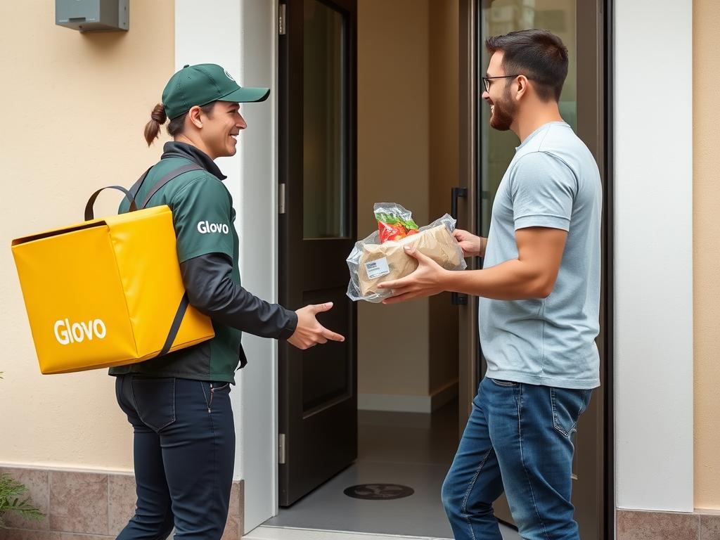 Repartidor de Glovo entregando comida a domicilio en Crevillente
