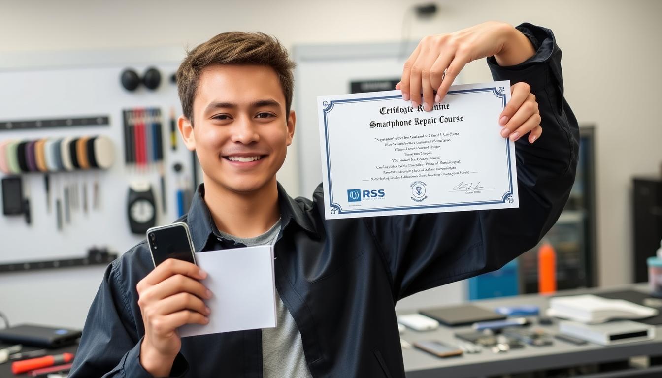 Aluno celebrando formatura no curso conserto de celular Nova Iguaçu