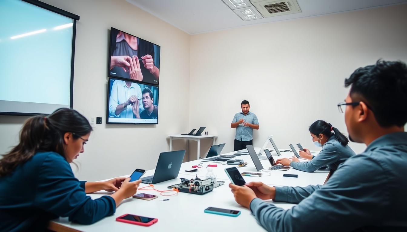 Aula prática de curso conserto de celular recife