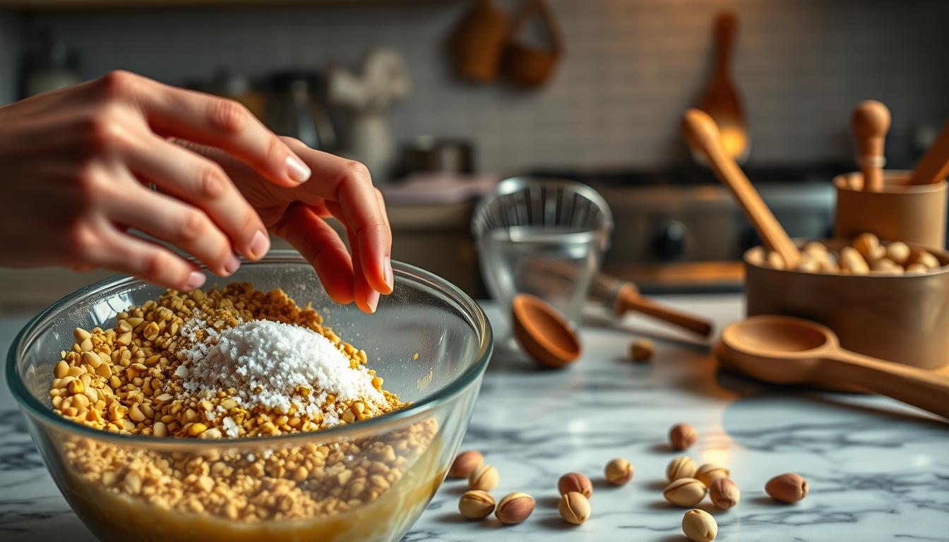 salted honey pistachio cookies mixing process